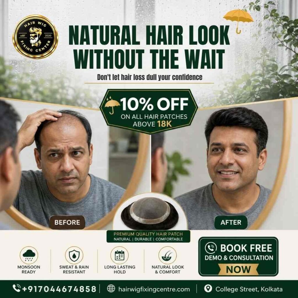Monsoon sale 10 percent off on hair wig fixing and hair patch in College Street Kolkata